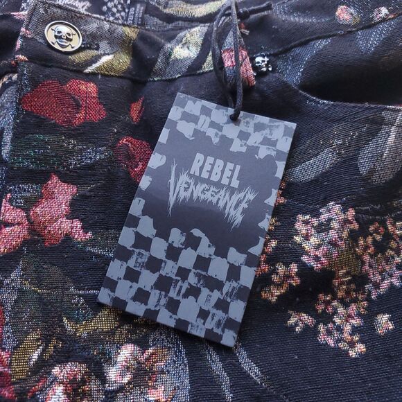 REBEL Vengeance Black Floral Tapestry Pants 32x30 (33x31 Actual) Streetwear Goth - Picture 3 of 14